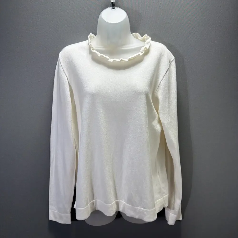 J. Crew Ivory Ruffle Neck Sweater Long Sleeve Top New With Tags Size Large